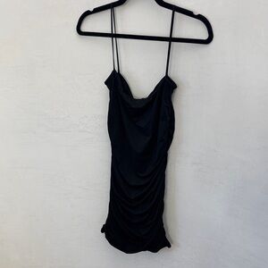 OH Polly Black Ruched Slip Dress with Spaghetti Straps